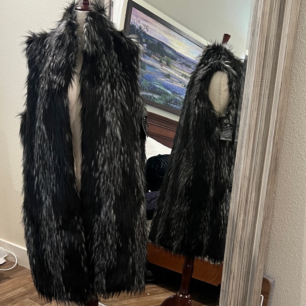 Boston Proper Black and Gray Faux Fur Jacket